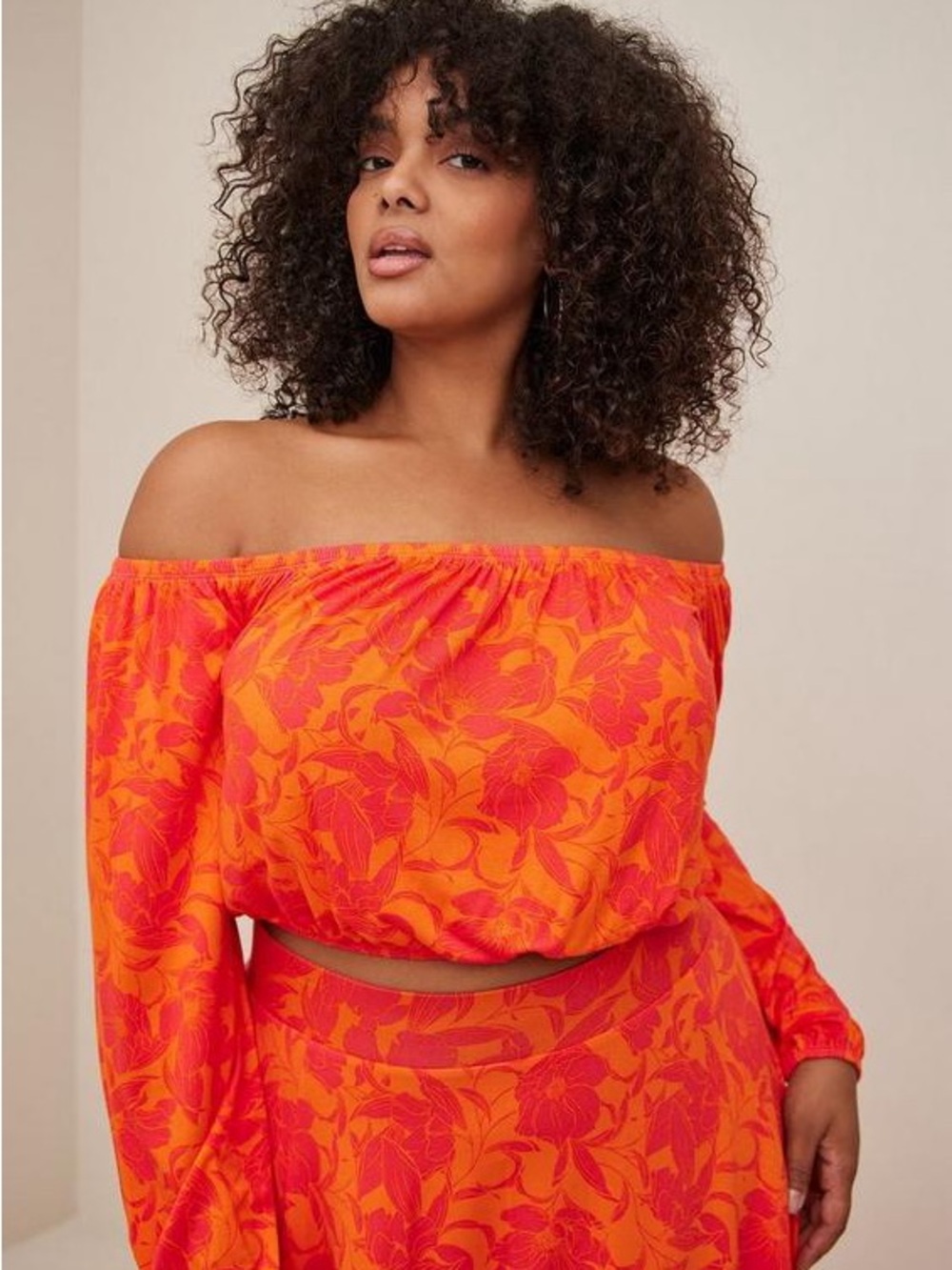 Torrid Super Soft Off-Shoulder Long Sleeve Crop Top Tropical Resort Plus Size 3X